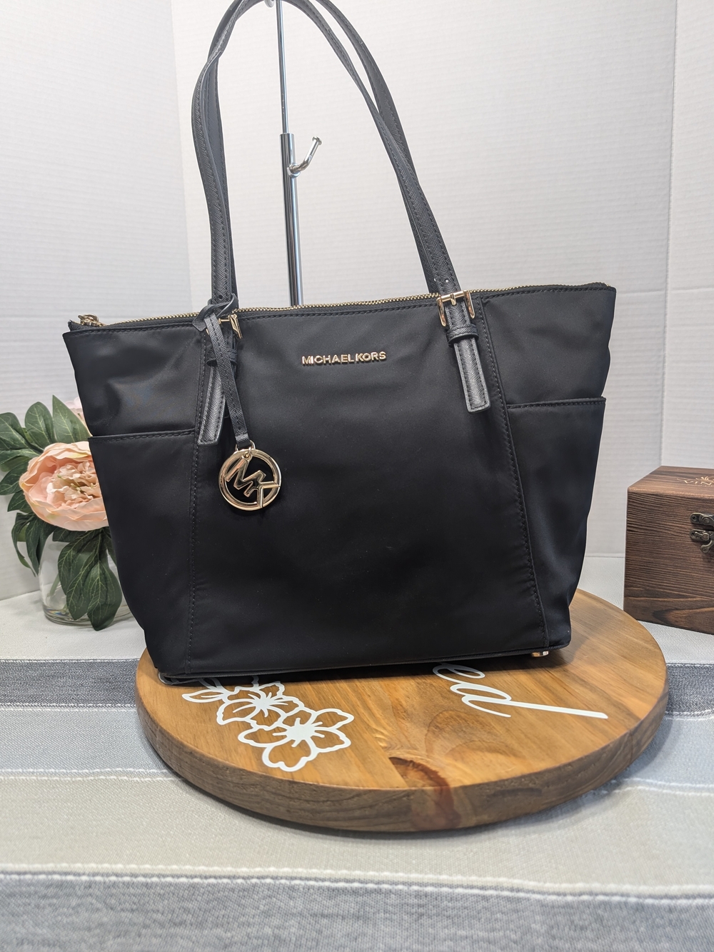 Michael Kors Black Nylon Tote Bag w/ Gold Hardware
